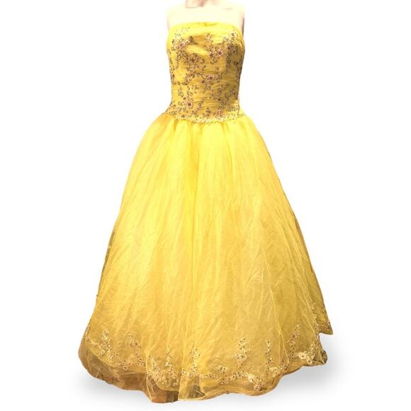 TIFFANY DESIGNS Yellow Beaded Bodice Princess Prom Pageant Ball Gown Dress Sz 6 - Picture 4 of 8